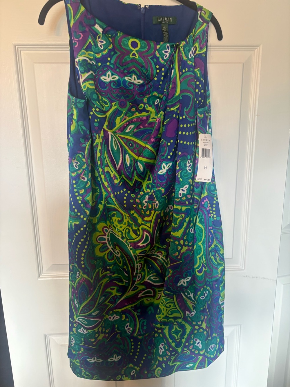 Lauren Ralph Lauren Green & Purple Paisley Shift Dress Size 14 NWT